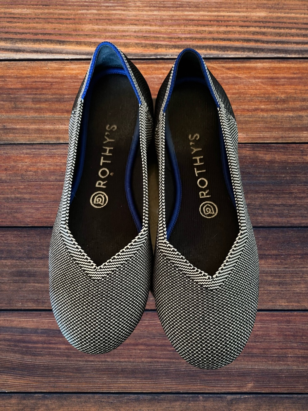 Rothy's Black & White Birdseye Knit V-Notch Flats